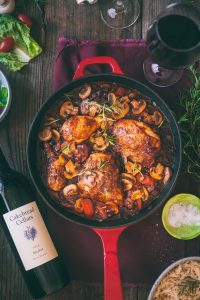 chicken in red wine sauce